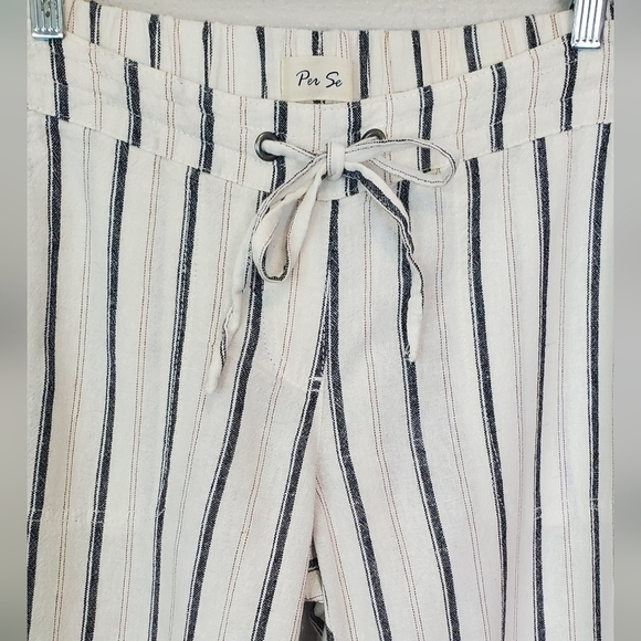 💚5/$25 Per Se Linen Blend Striped Cream & Navy Wide Leg Casual Pants Size Small - Picture 7 of 8